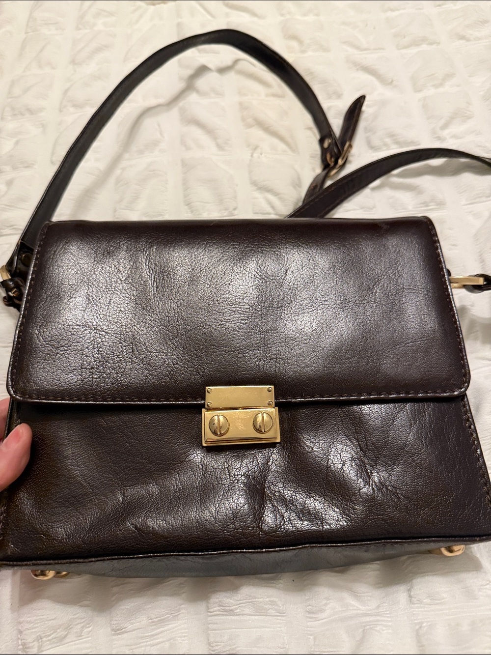 Elegant Dark Brown Leather Crossbody Bag with Gold Hardware